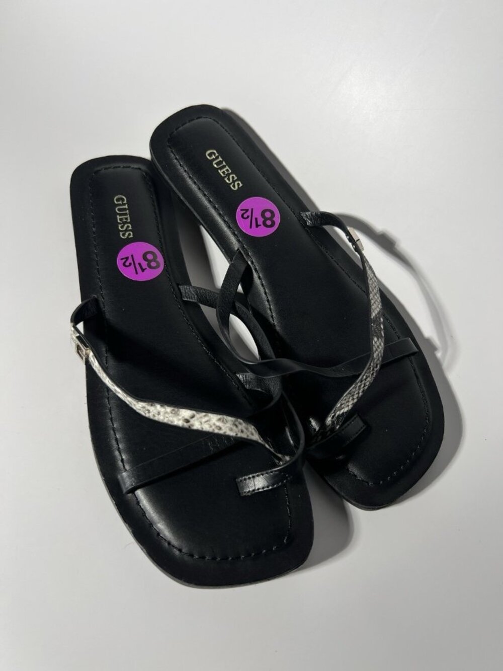 GUESS Corabel Snakeskin Strap Flat Sandals Black Women’s 8.5M